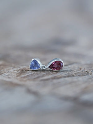 Tanzanite and Garnet Dangling Earrings - Gardens of the Sun | Ethical Jewelry