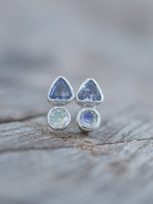 Tanzanite and Moonstone Earrings - Gardens of the Sun | Ethical Jewelry