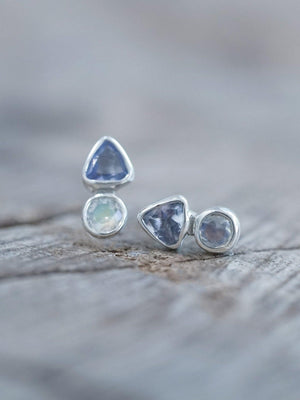 Tanzanite and Moonstone Earrings - Gardens of the Sun | Ethical Jewelry