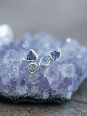 Tanzanite and Moonstone Earrings - Gardens of the Sun | Ethical Jewelry