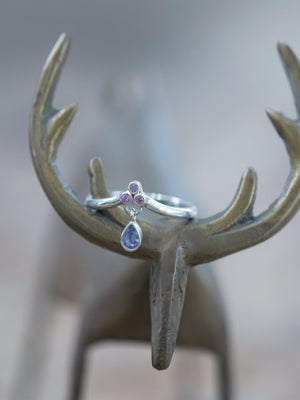 Tanzanite and Pink Sapphire Dangling Ring - Gardens of the Sun | Ethical Jewelry