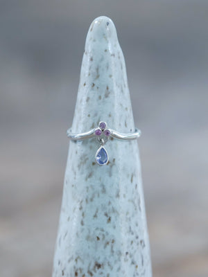Tanzanite and Pink Sapphire Dangling Ring - Gardens of the Sun | Ethical Jewelry