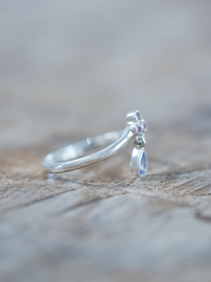 Tanzanite and Pink Sapphire Dangling Ring - Gardens of the Sun | Ethical Jewelry