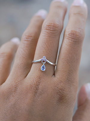 Tanzanite and Pink Sapphire Dangling Ring - Gardens of the Sun | Ethical Jewelry