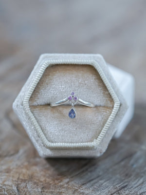 Tanzanite and Pink Sapphire Dangling Ring - Gardens of the Sun | Ethical Jewelry