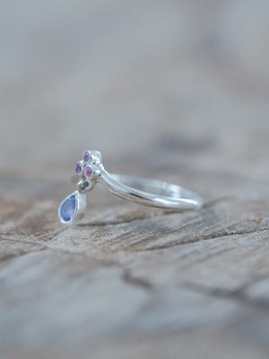 Tanzanite and Pink Sapphire Dangling Ring - Gardens of the Sun | Ethical Jewelry