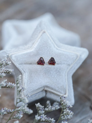 Triangle Garnet Earrings in Ethical Gold - Gardens of the Sun | Ethical Jewelry