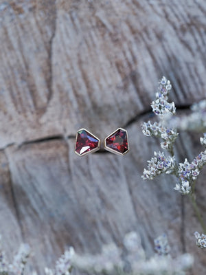 Triangle Garnet Earrings in Ethical Gold - Gardens of the Sun | Ethical Jewelry