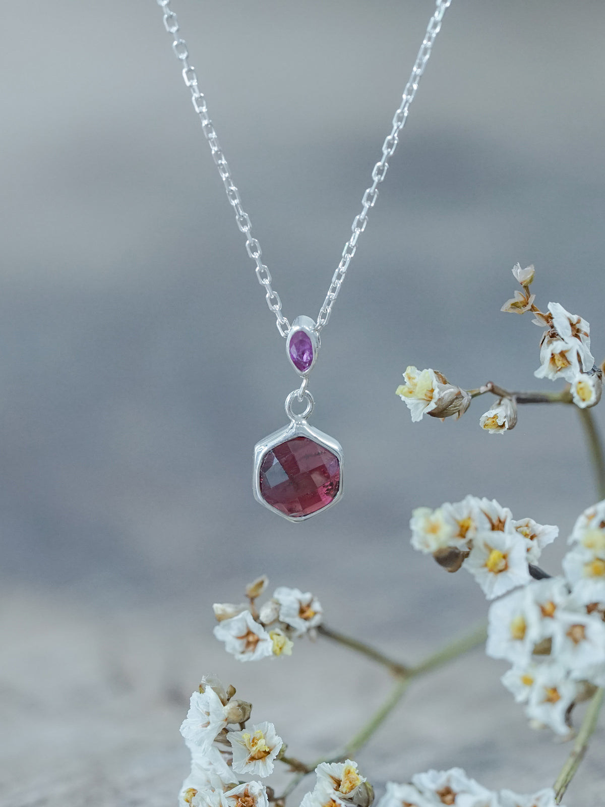 Custom Garnet Ring or Necklace in Sterling Silver