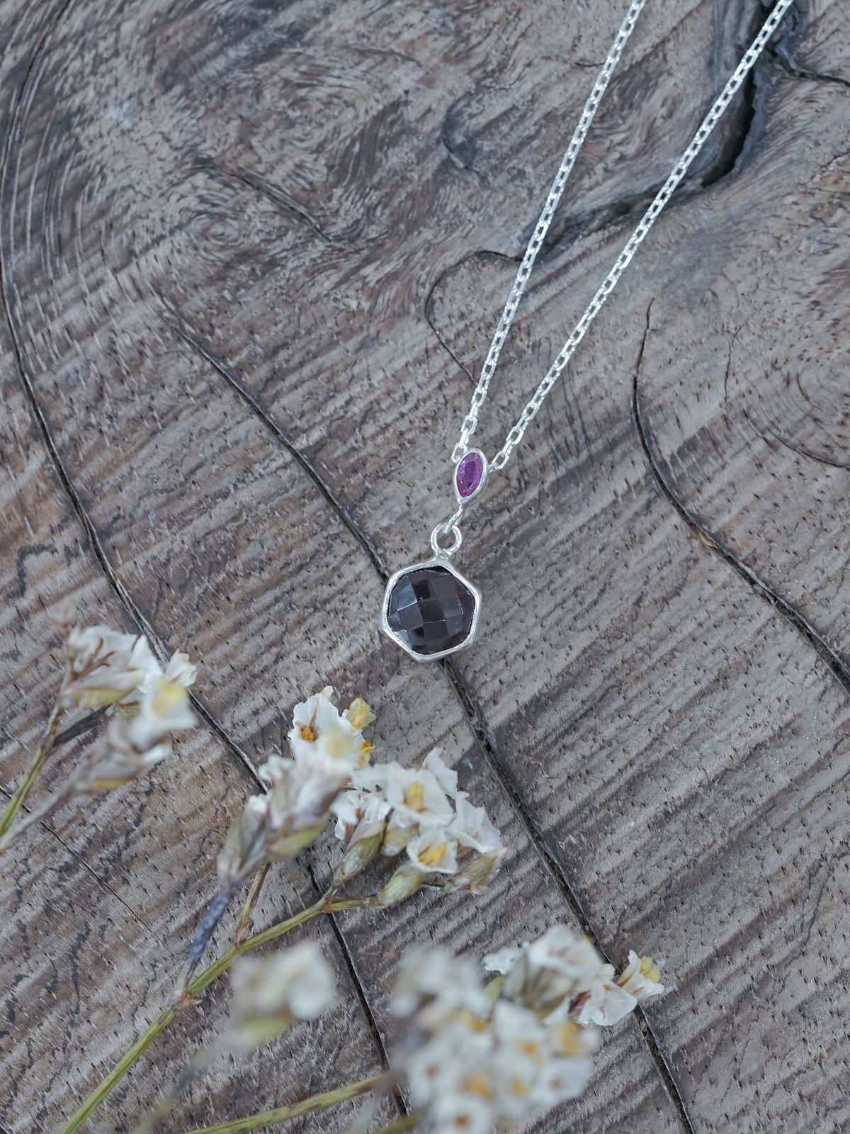 Custom Garnet Ring or Necklace in Sterling Silver