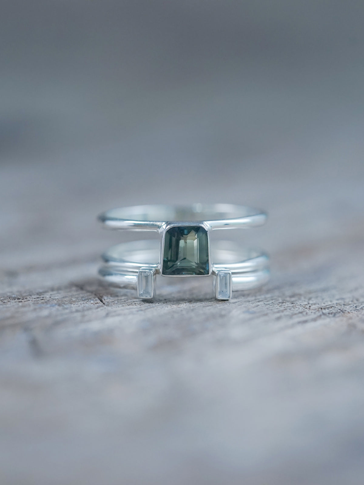 A set of two rings | Green Sapphire and Zircon Ring Set using recycled sterling silver