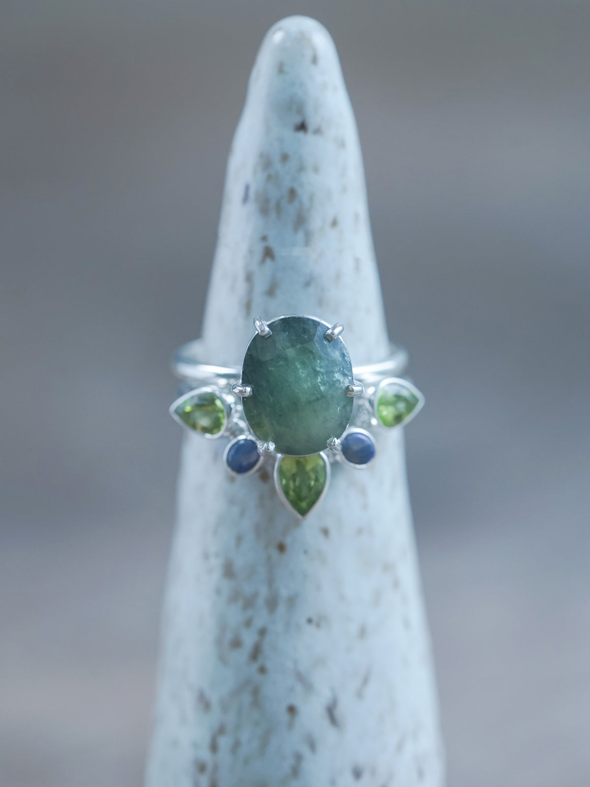 A set of two rings | Sapphire, Peridot, and Opal Ring Set in recycled sterling silver