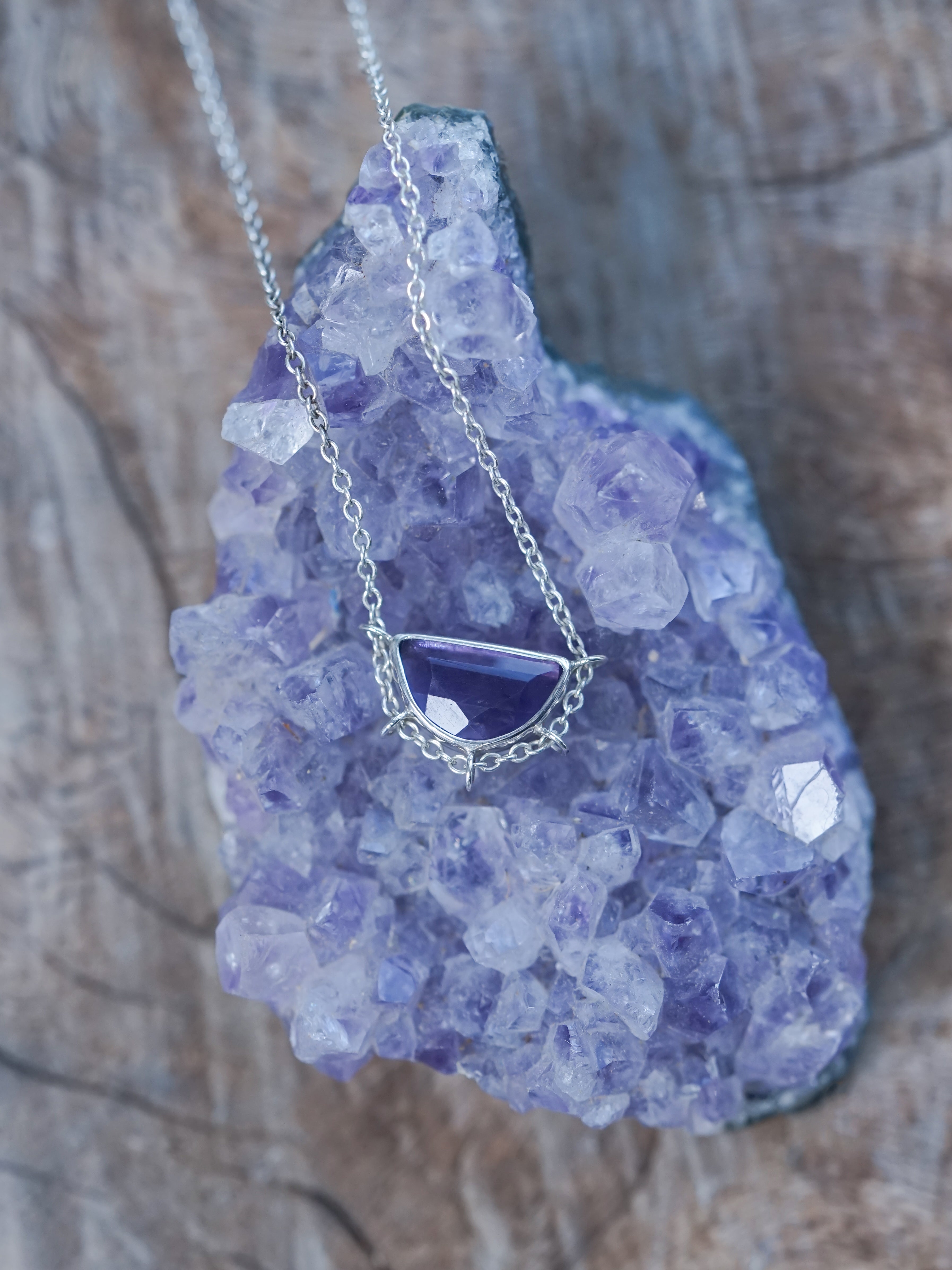 Amethyst online Geode and moonstone crystal Necklace