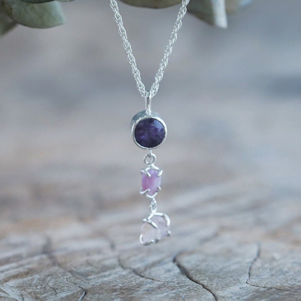 Amethyst and Raw Sapphire Necklace