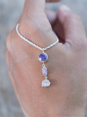 Amethyst and Raw Sapphire Necklace | recycled sterling silver