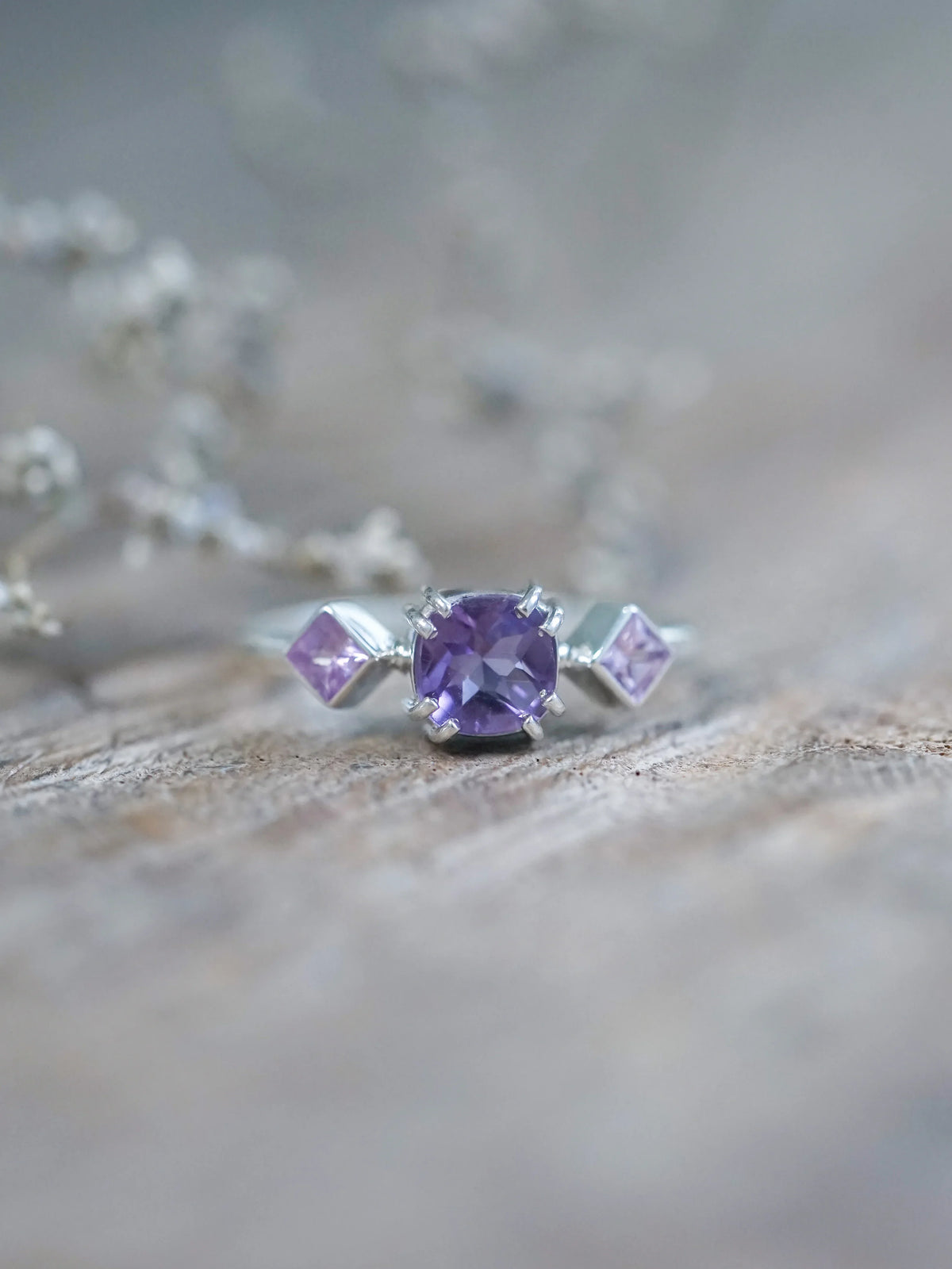 Amethyst and Sapphire Ring in Sterling Silver