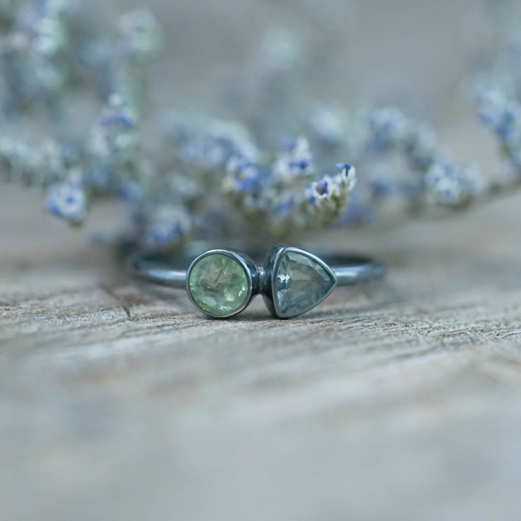 Apatite and Tanzanite Ring in oxidized silver