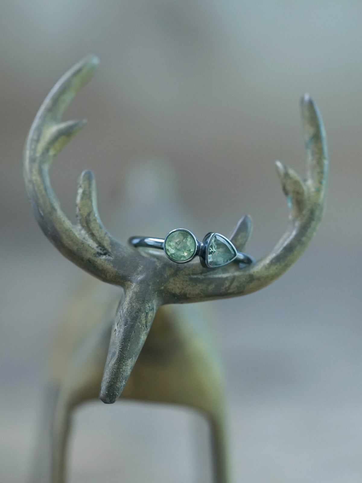 Apatite and Tanzanite Ring in recycled sterling silver