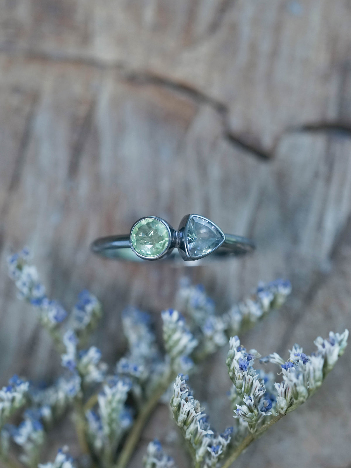 Apatite and Tanzanite Ring in silver