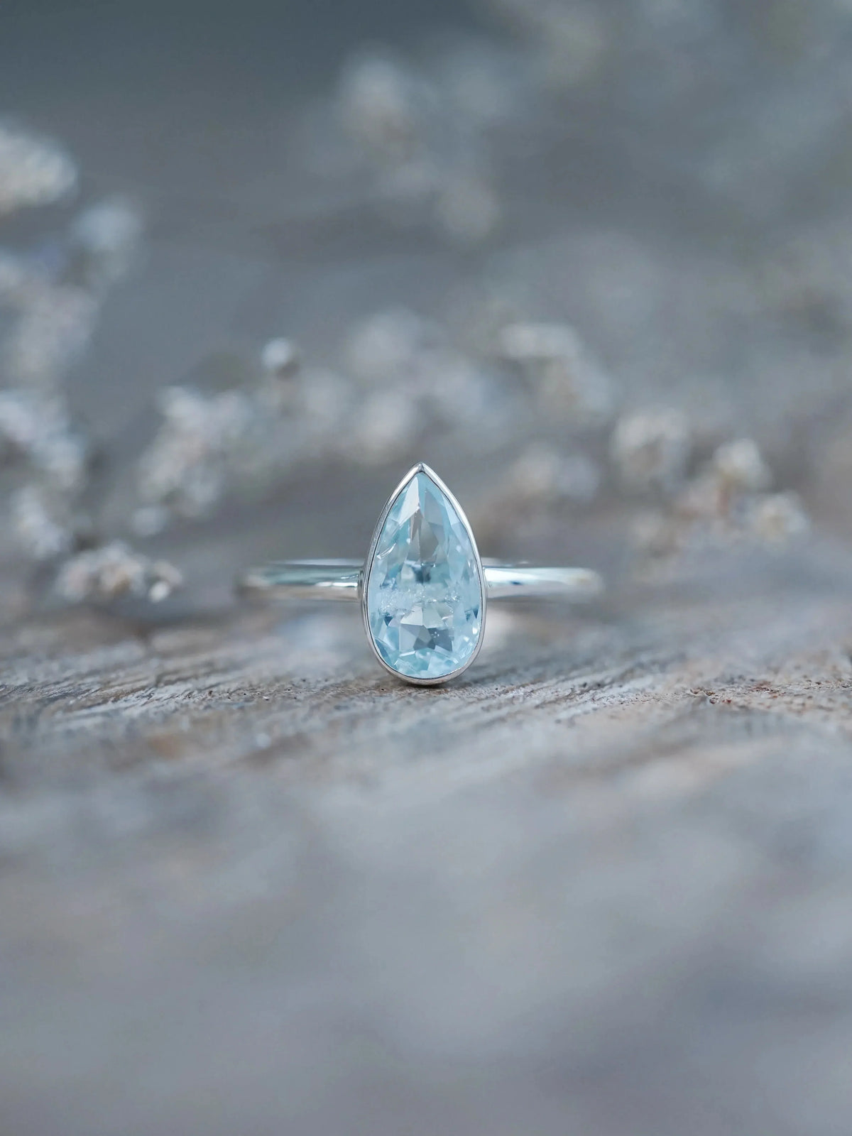 Real Aquamarine Engagement Ring in Silver