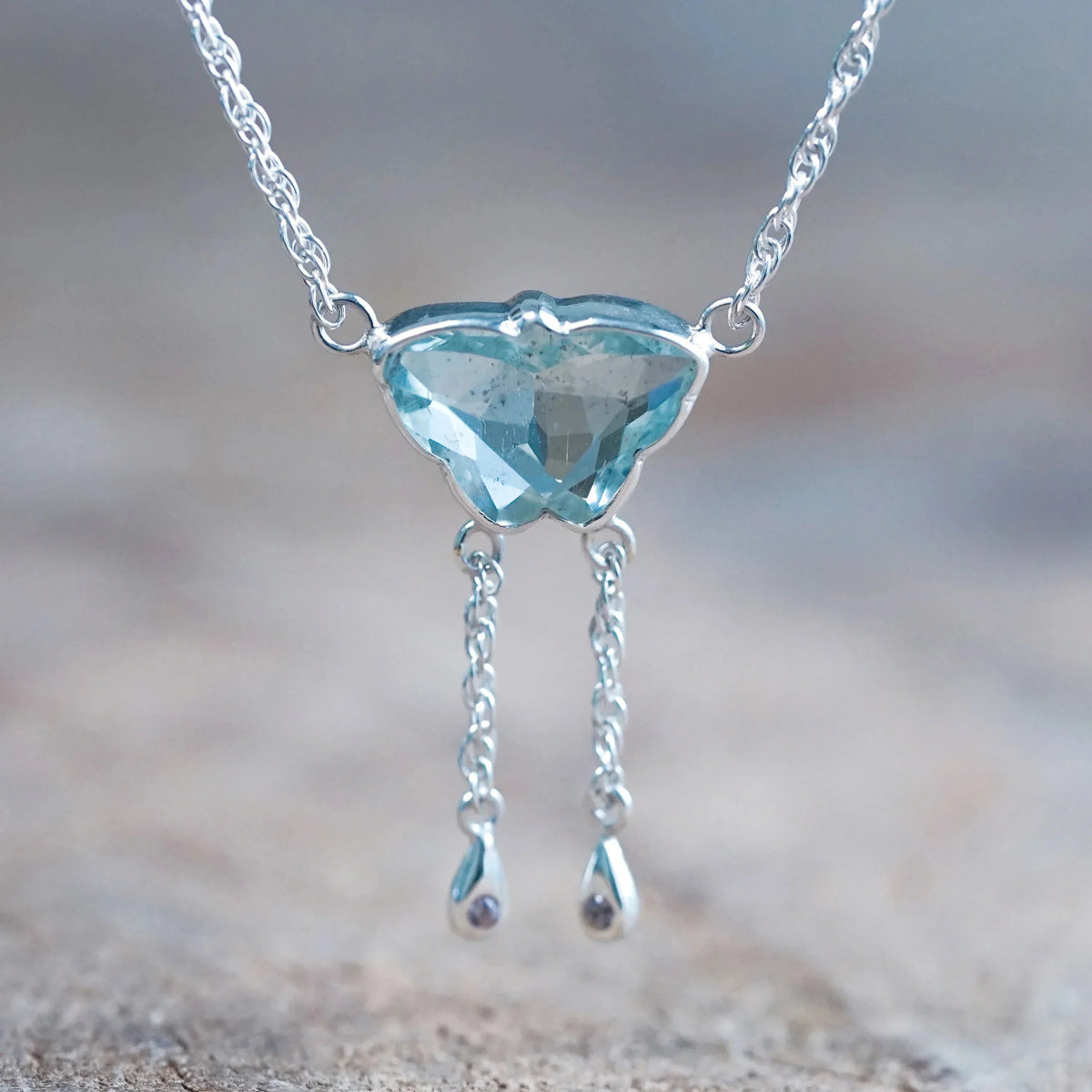 Aquamarine Butterfly Necklace Sterling Silver