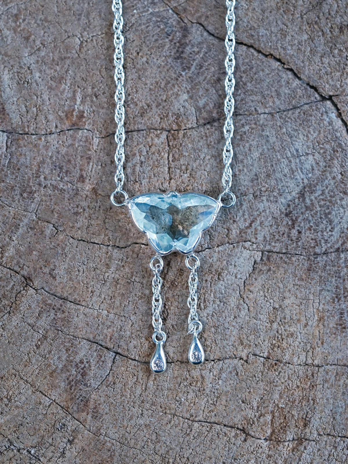 Aquamarine Butterfly Necklace in Sterling Silver