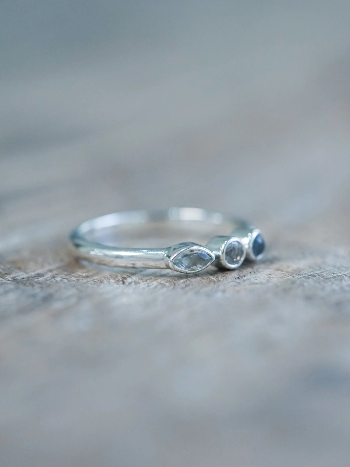 Aquamarine, Moonstone and Labradorite Ring