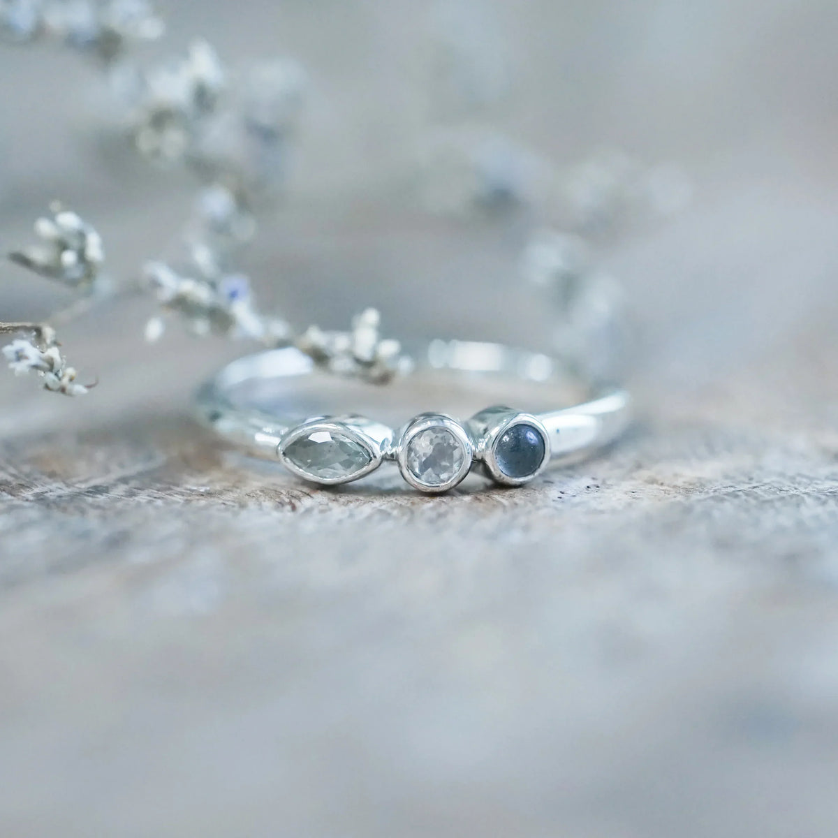 Aquamarine, Moonstone and Labradorite Ring