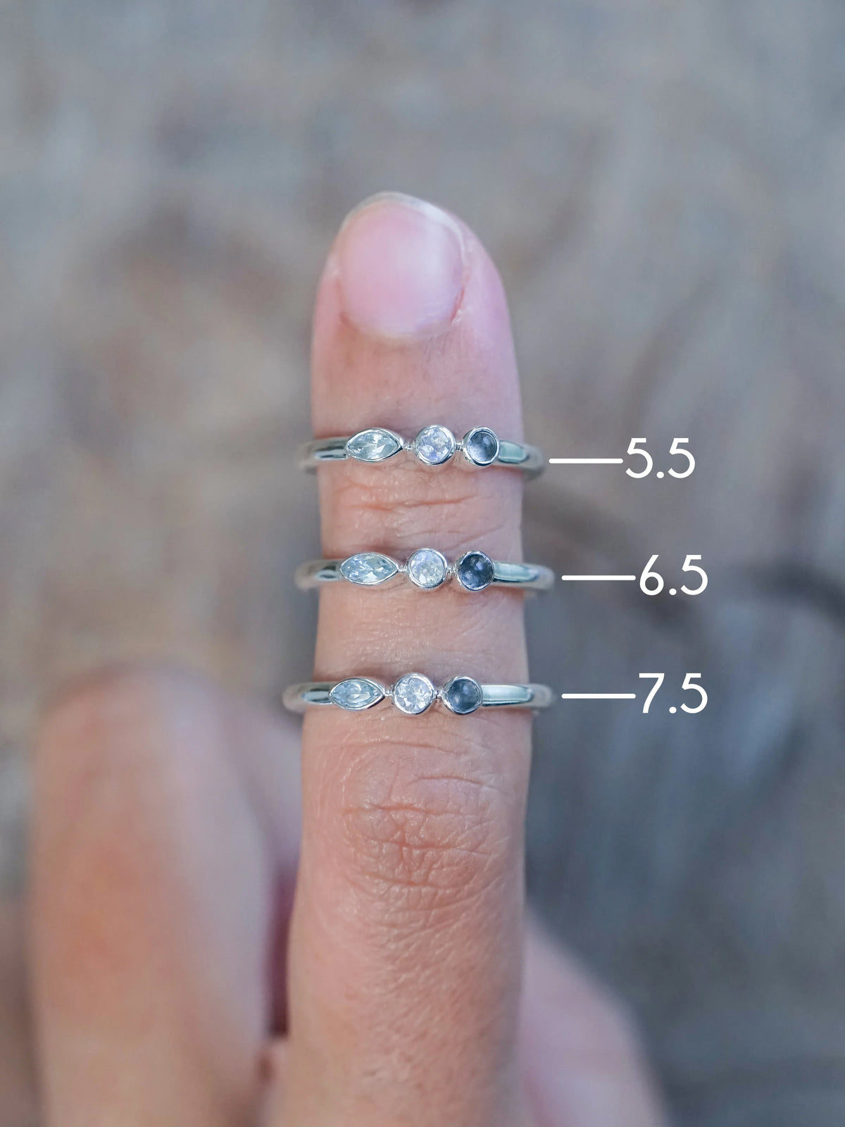 Aquamarine, Moonstone and Labradorite Rings