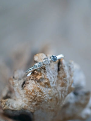 Aquamarine, Moonstone and Labradorite Tree Stones Ring in Silver