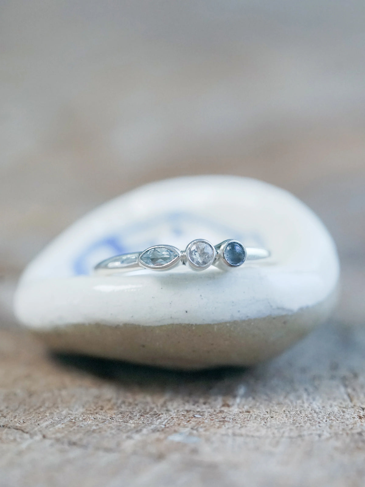 Aquamarine, Moonstone and Labradorite Tree Stones Ring in Sterling Silver