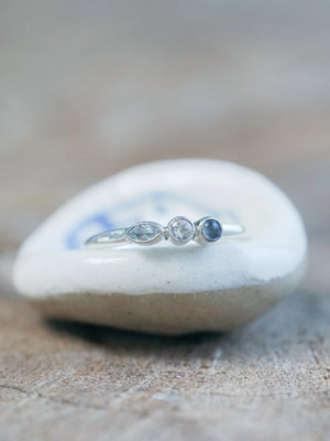 Aquamarine, Moonstone and Labradorite Tree Stones Ring in Sterling Silver