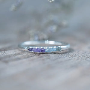 Aquamarine and Amethyst Ring with Hidden Gems