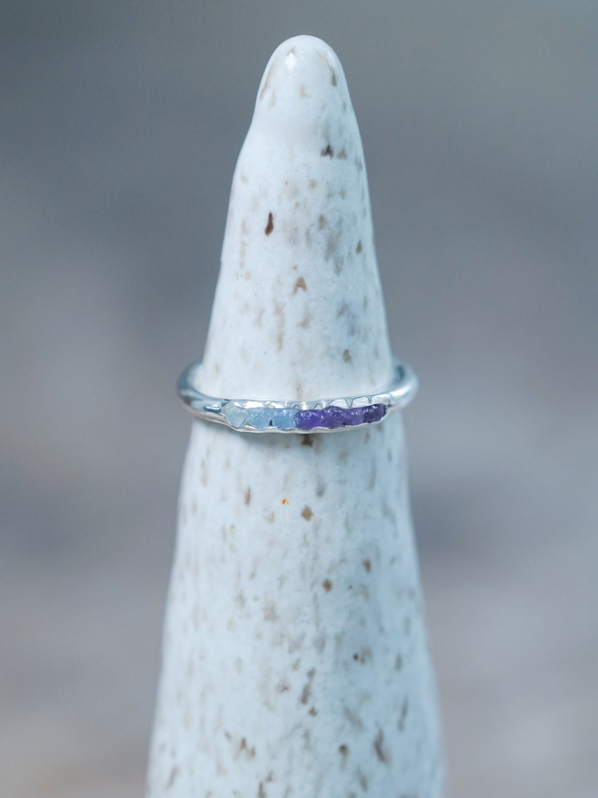 Aquamarine and Amethyst Ring with Hidden Gems using recycled sterling silver