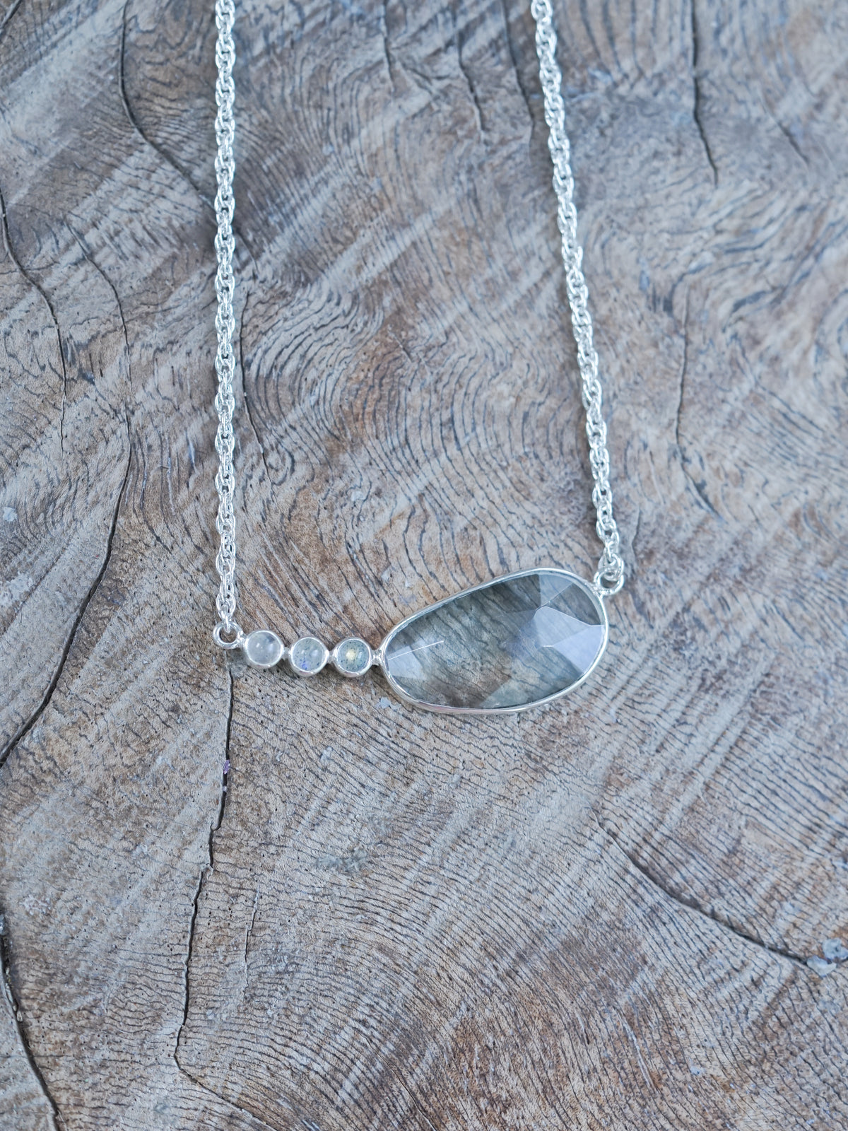 Aquamarine and Labradorite Necklace in recycled sterling silver