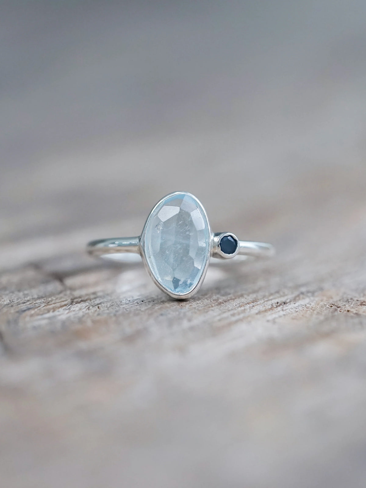 Aquamarine and Sapphire Ring in Recycled Sterling Silver