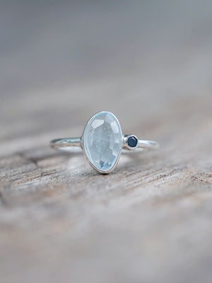 Aquamarine and Sapphire Ring in Recycled Sterling Silver