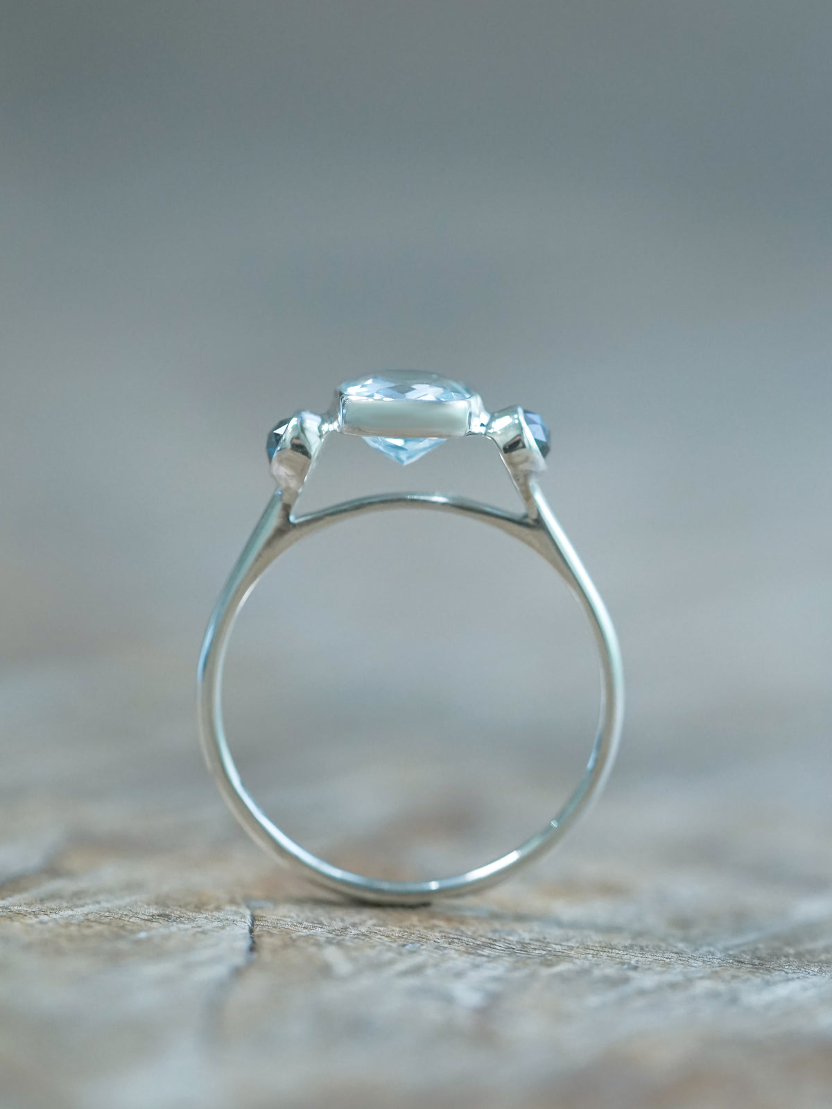 Aquamarine and Salt and Pepper Diamond Ring