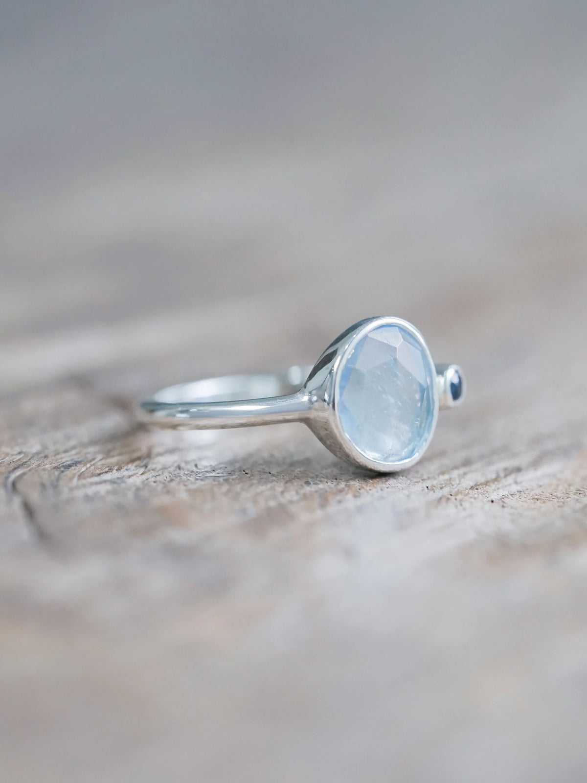 Rose Cut Aquamarine and Sapphire Ring