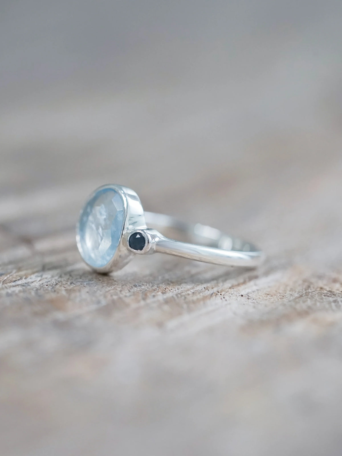 Rose Cut Aquamarine and Sapphire Ring