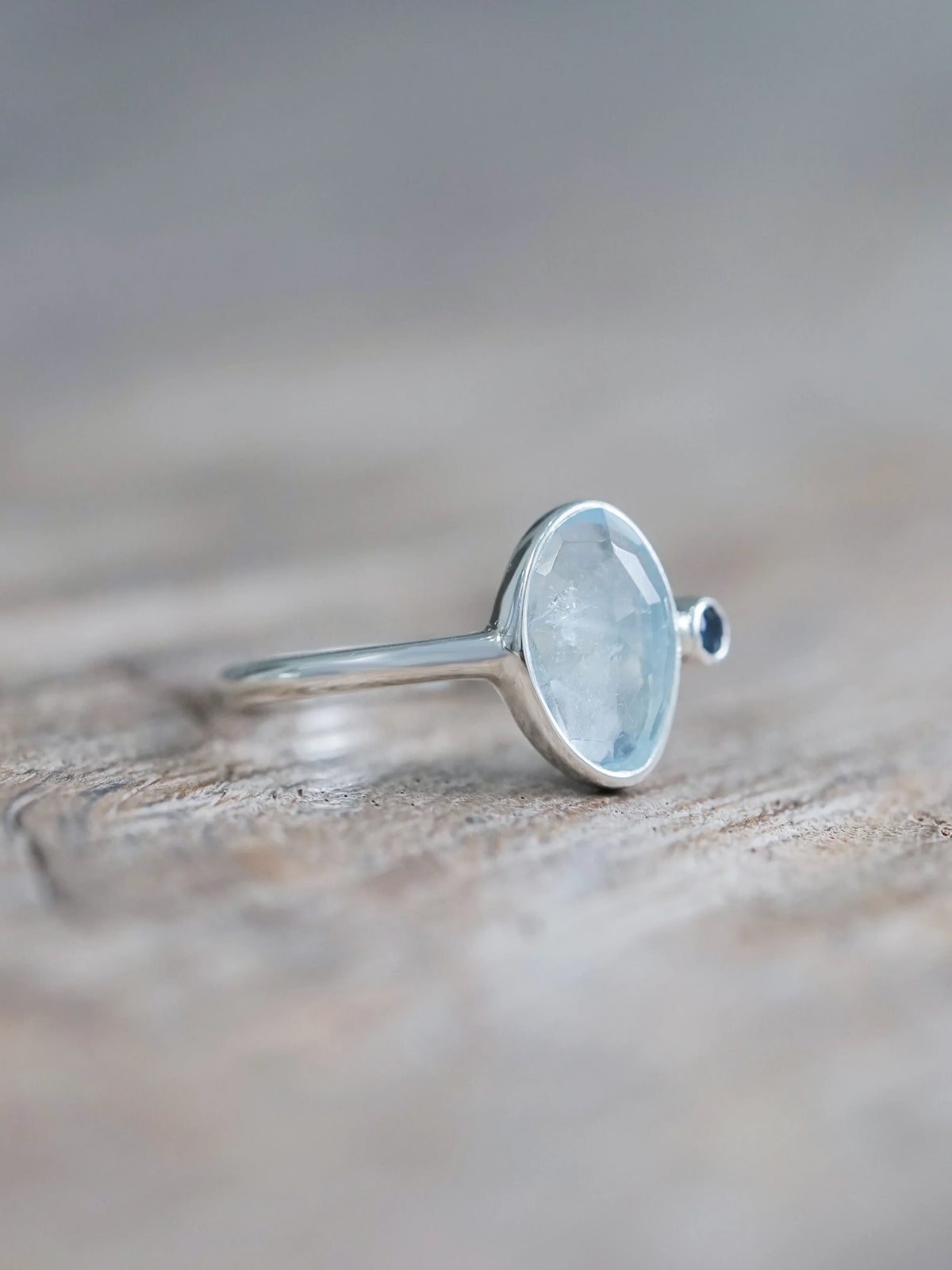 Rose Cut Aquamarine and Sapphire Ring