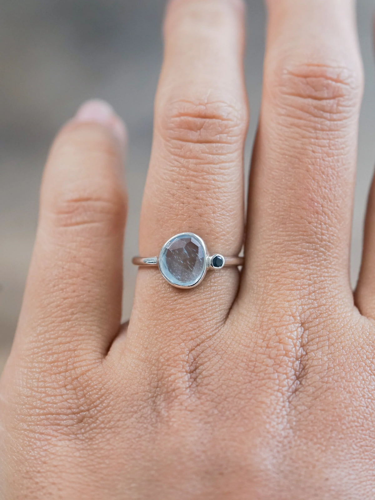 Rose Cut Aquamarine and Sapphire Ring