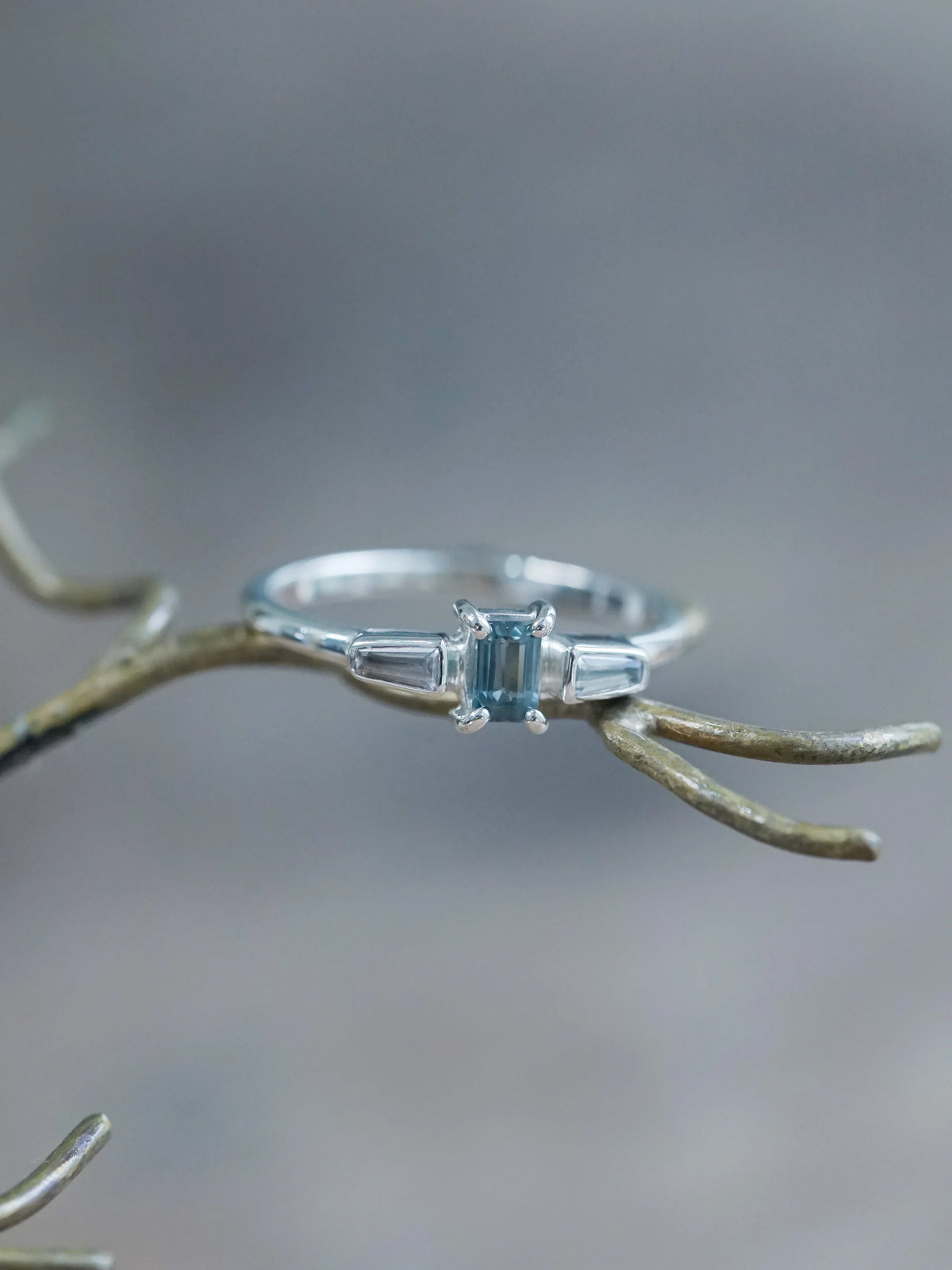 Art Deco Sapphire and Zircon Ring in Sterling Silver