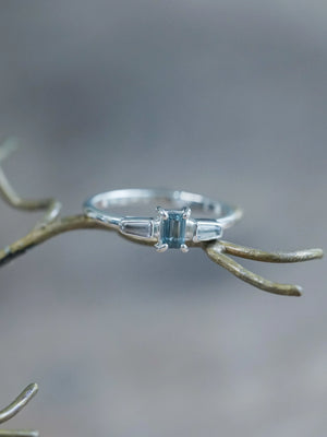 Art Deco Sapphire and Zircon Ring in Sterling Silver