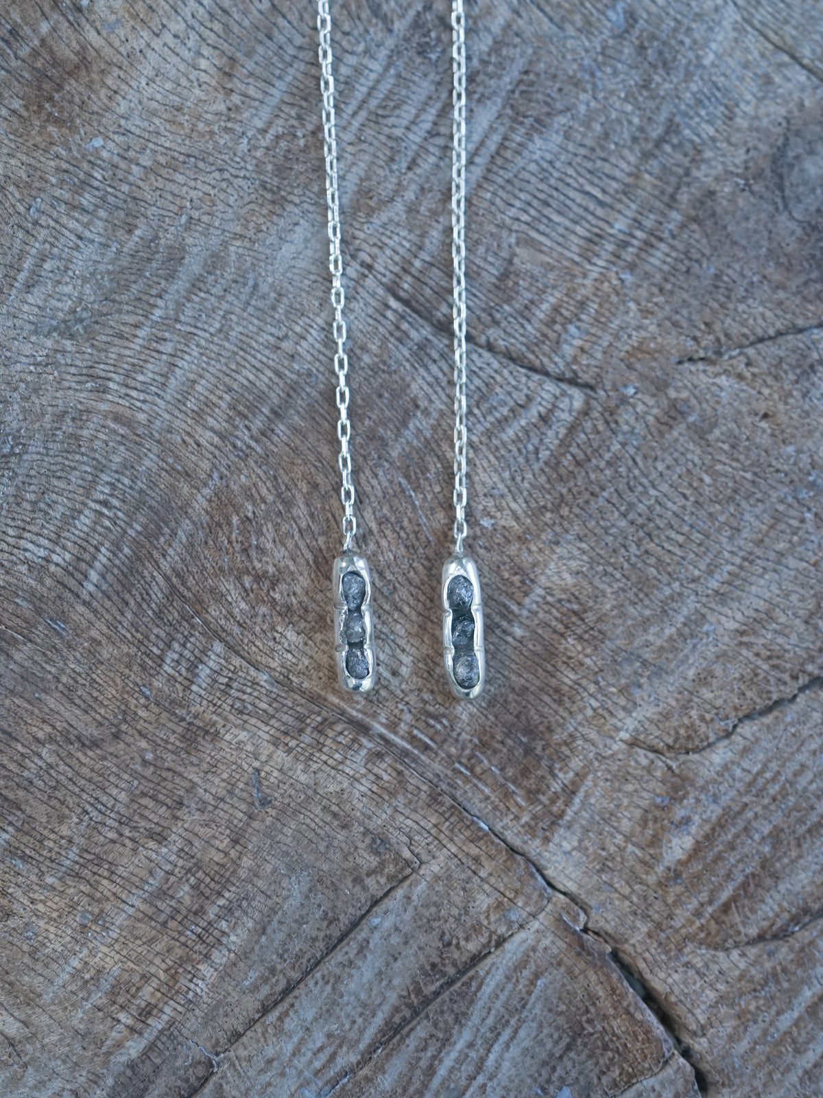 Available Rough Diamond Threader Earrings with Hidden Gems in recycled sterling silver