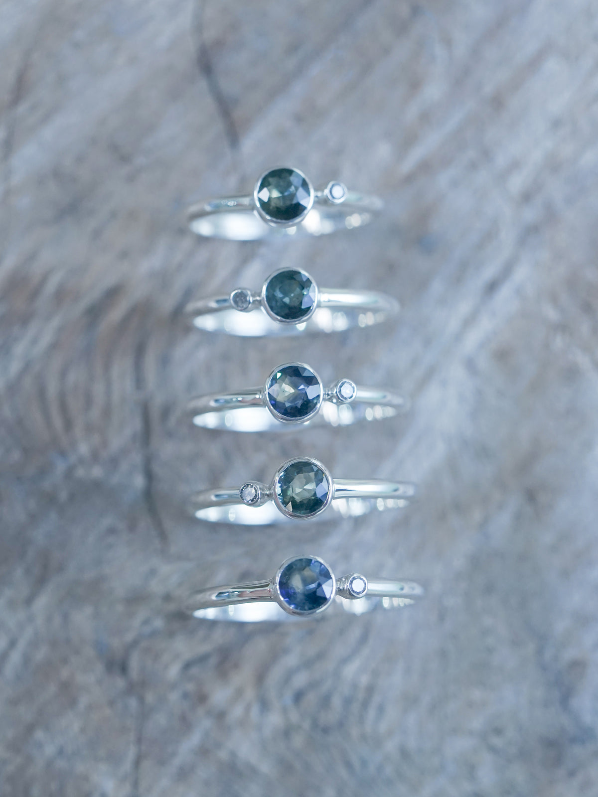 Available Sapphire and Salt and Pepper Diamond Ring in US size