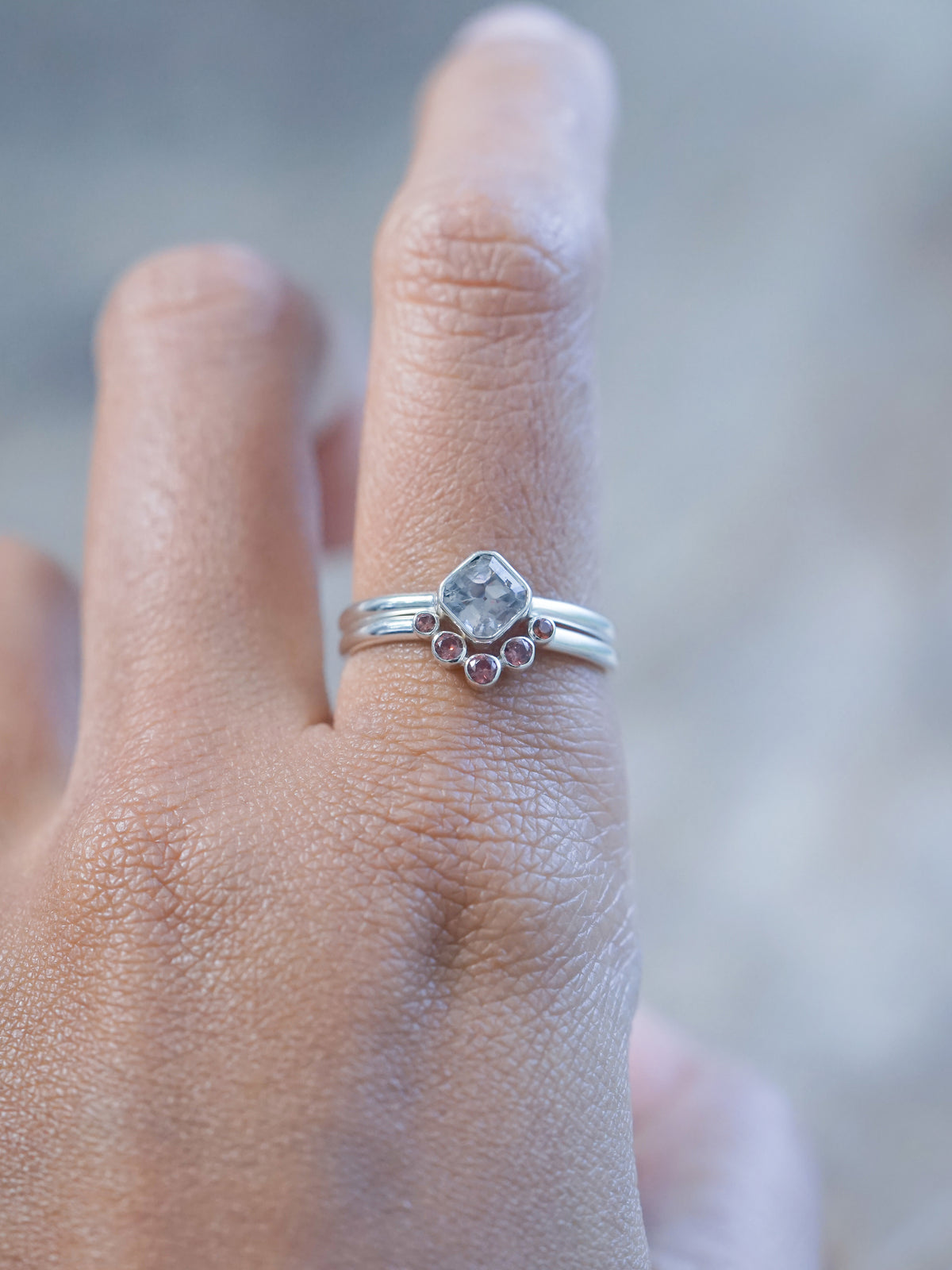 Available US size 7.5 | Montana Sapphire and Spinel Ring Set in recycled sterling silver