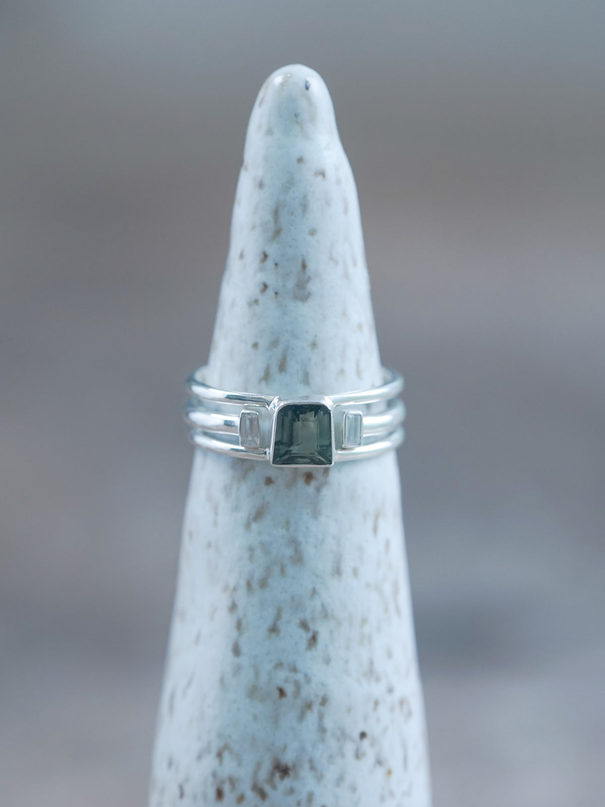 Available US size 8 | Green Sapphire and Zircon Ring Set - recycled sterling silver
