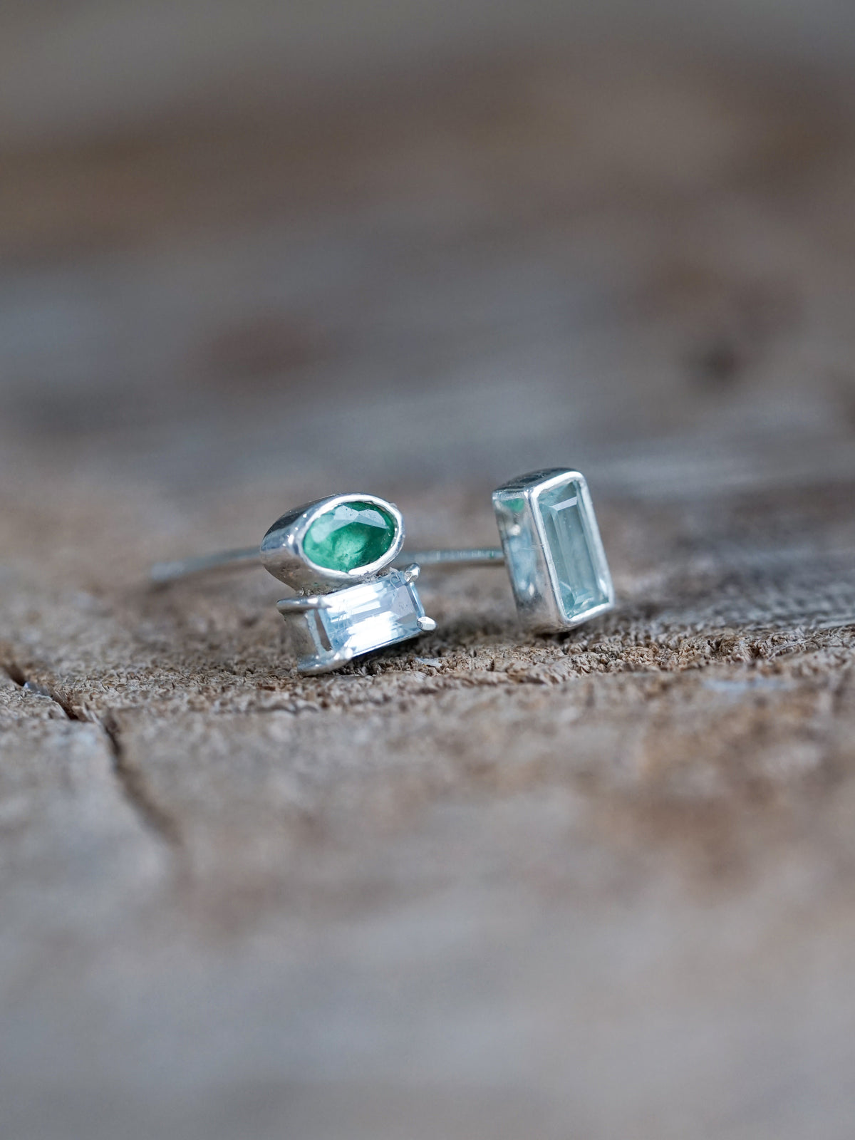 Mismatched Emerald and Aquamarine Earrings
