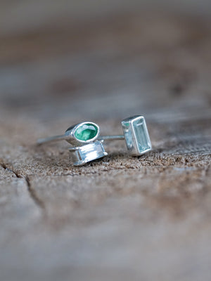 Mismatched Emerald and Aquamarine Earrings